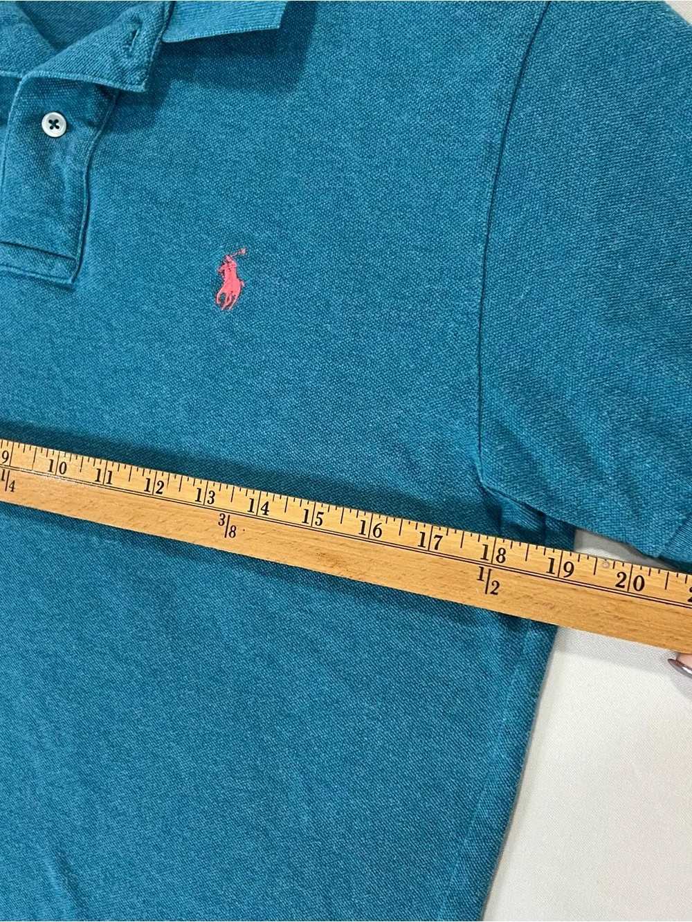 90s Polo Ralph Lauren Classic Fit Heathered Teal Polo Shirt - Size S (Pink Pony)
